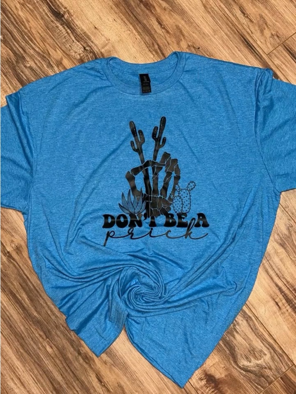 Gildan Soft Style XL Blue Skeleton Hand "Don't Be a Prick" Graphic Crew Tee